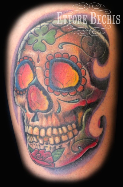 Mexican Skull tattoo, done by Ettore Bechis at Ettore Bechis Tattoo Studio. The only private tattoo studio in Miami Beach,miami tattoo artists,art,tattoo,design,tattoo portraits,bodyart,realism,tattoo galleries,tattooed,tattoist,tattoo studio,tattoo shop,tattoo convention,tattoo parlors,tattoo picture design,inked,best tattoo shop in Miami