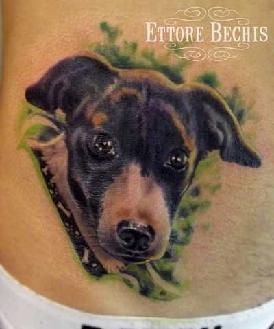 Dog tattoo portrait, done by Ettore Bechis at Ettore Bechis Tattoo Studio. The only private tattoo studio in Miami Beach,miami tattoo artists,art,tattoo,design,tattoo portraits,bodyart,realism,tattoo galleries,tattooed,tattoist,tattoo studio,tattoo shop,tattoo convention,tattoo parlors,tattoo picture design,inked,best tattoo shop in Miami