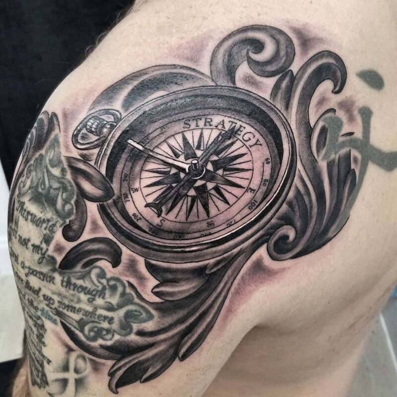 Compass tattoo done at Overlord Tattoo Studio Miami Beach