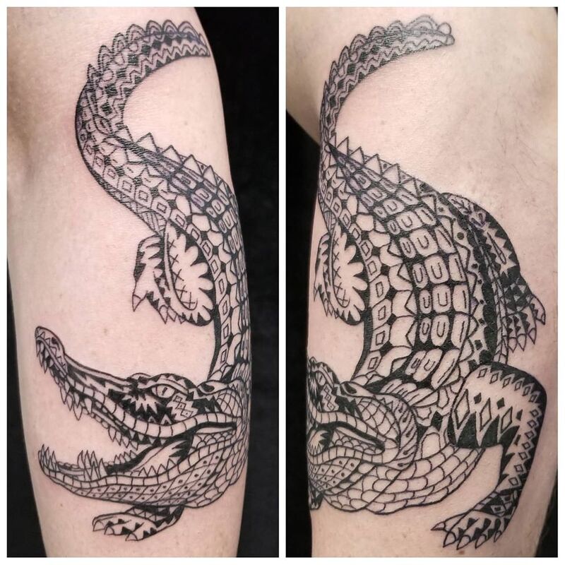 Tribal alligator tattoo done at Overlord Tattoo Studio Miami Beach