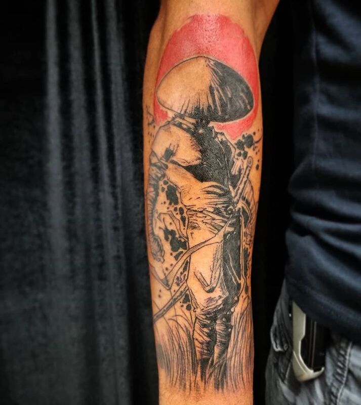 Samurai tattoo done at Overlord Tattoo Studio Miami Beach